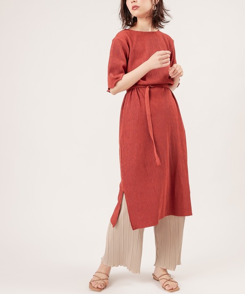 natural couture(ナチュラルクチュール)の「【ZOZO限定】細ベルト付きワッシャーカットワンピース(ワンピース・レディース・ブラック/ライム/アイボリー/モカ/レンガ・FREE)」の1枚目の写真