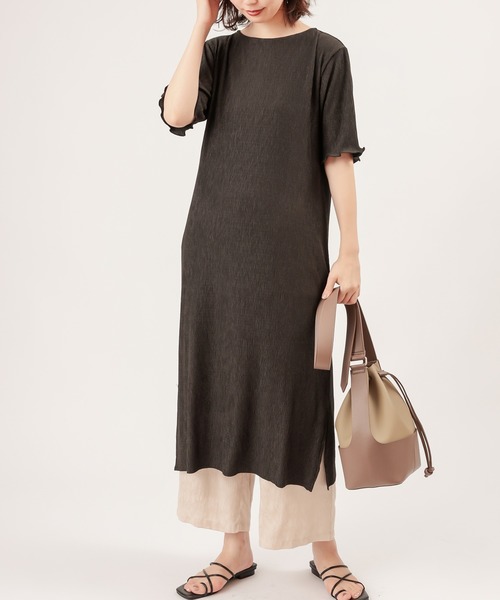 natural couture(ナチュラルクチュール)の「【ZOZO限定】細ベルト付きワッシャーカットワンピース(ワンピース・レディース・ブラック/ライム/アイボリー/モカ/レンガ・FREE)」の3枚目の写真