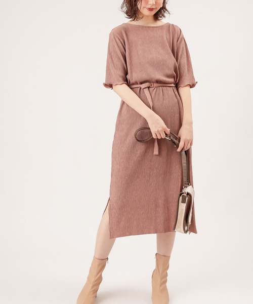 natural couture(ナチュラルクチュール)の「【ZOZO限定】細ベルト付きワッシャーカットワンピース(ワンピース・レディース・ブラック/ライム/アイボリー/モカ/レンガ・FREE)」の4枚目の写真