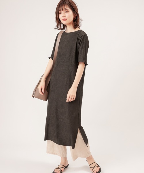 natural couture(ナチュラルクチュール)の「【ZOZO限定】細ベルト付きワッシャーカットワンピース(ワンピース・レディース・ブラック/ライム/アイボリー/モカ/レンガ・FREE)」の6枚目の写真