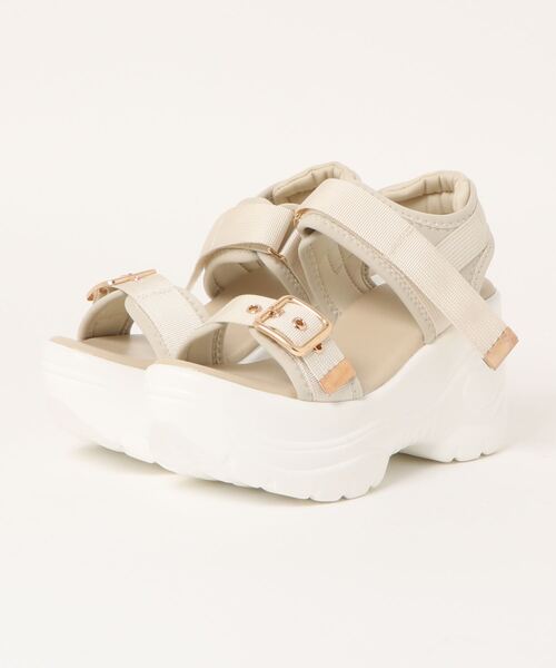 Shoes in Closet(シューズインクローゼット)の「+9.0㎝ 超軽量 厚底 スタイルアップソール ベルクロ スポーツサンダル 7474(サンダル・レディース・ブラック×ホワイト/ブラック×ブラック/アイボリー/ブラウン系その他/ベージュ/ピンクベージュ/ライトピンク・M/3L/L/LL/XS/S)」の13枚目の写真