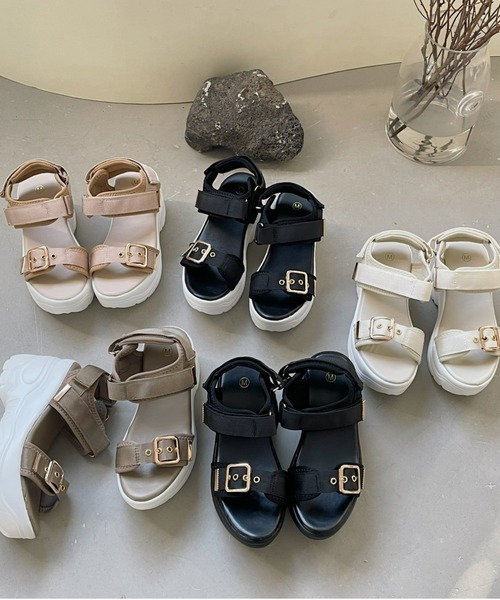 Shoes in Closet(シューズインクローゼット)の「+9.0㎝ 超軽量 厚底 スタイルアップソール ベルクロ スポーツサンダル 7474(サンダル・レディース・ブラック×ホワイト/ブラック×ブラック/アイボリー/ブラウン系その他/ベージュ/ピンクベージュ/ライトピンク・M/3L/L/LL/XS/S)」の12枚目の写真