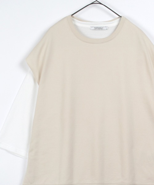 make a ray!(メイク ア レイ!)の「ビッグシルエット リアルレイヤード ベスト×7分袖サーマル/【セットアイテム】(Tシャツ/カットソー・メンズ・ライトブルー/ブラック/ベージュ/ライトパープル/アイボリー・M/L/XL)」の2枚目の写真