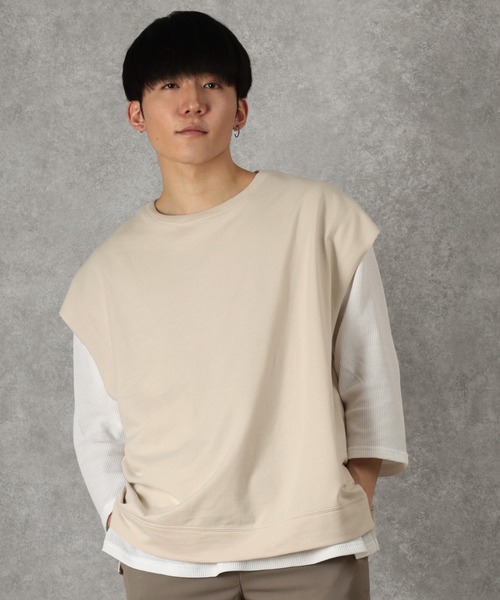 make a ray!(メイク ア レイ!)の「ビッグシルエット リアルレイヤード ベスト×7分袖サーマル/【セットアイテム】(Tシャツ/カットソー・メンズ・ライトブルー/ブラック/ベージュ/ライトパープル/アイボリー・M/L/XL)」の6枚目の写真