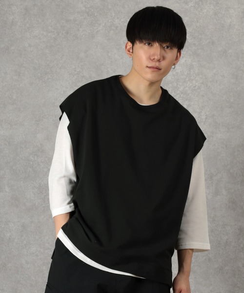 make a ray!(メイク ア レイ!)の「ビッグシルエット リアルレイヤード ベスト×7分袖サーマル/【セットアイテム】(Tシャツ/カットソー・メンズ・ライトブルー/ブラック/ベージュ/ライトパープル/アイボリー・M/L/XL)」の7枚目の写真
