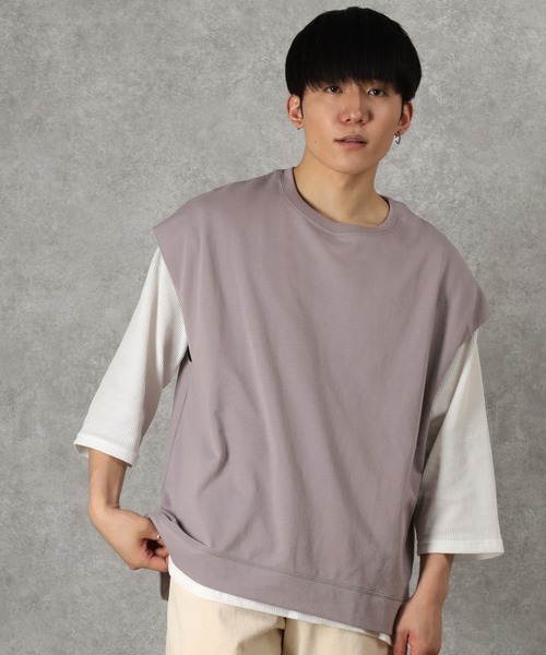 make a ray!(メイク ア レイ!)の「ビッグシルエット リアルレイヤード ベスト×7分袖サーマル/【セットアイテム】(Tシャツ/カットソー・メンズ・ライトブルー/ブラック/ベージュ/ライトパープル/アイボリー・M/L/XL)」の10枚目の写真