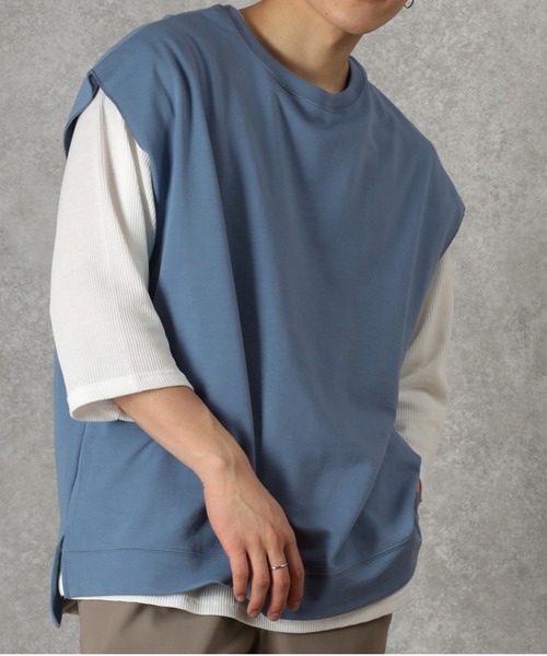 make a ray!(メイク ア レイ!)の「ビッグシルエット リアルレイヤード ベスト×7分袖サーマル/【セットアイテム】(Tシャツ/カットソー・メンズ・ライトブルー/ブラック/ベージュ/ライトパープル/アイボリー・M/L/XL)」の22枚目の写真