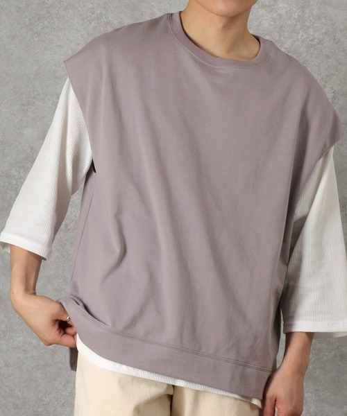 make a ray!(メイク ア レイ!)の「ビッグシルエット リアルレイヤード ベスト×7分袖サーマル/【セットアイテム】(Tシャツ/カットソー・メンズ・ライトブルー/ブラック/ベージュ/ライトパープル/アイボリー・M/L/XL)」の21枚目の写真