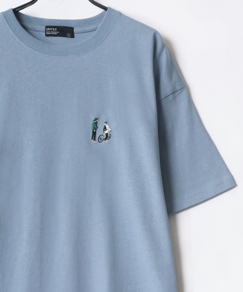 Lazar(ラザル)の「Couple Bicycle Walk ワンポイント 刺繍 ビッグシルエット Tシャツ(Tシャツ/カットソー・メンズ・ホワイト/ブラック/ベージュ/ブルー/グリーン/ミント/ホワイト系その他/ブルーグリーン・LL/M/L)」の7枚目の写真