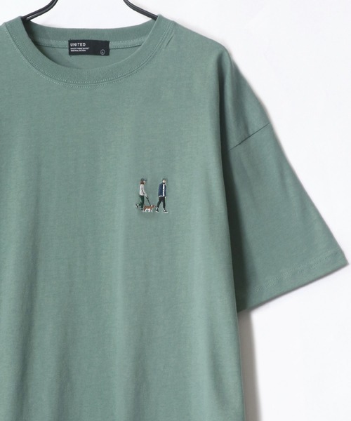 Lazar(ラザル)の「Couple Bicycle Walk ワンポイント 刺繍 ビッグシルエット Tシャツ(Tシャツ/カットソー・メンズ・ホワイト/ブラック/ベージュ/ブルー/グリーン/ミント/ホワイト系その他/ブルーグリーン・LL/M/L)」の5枚目の写真