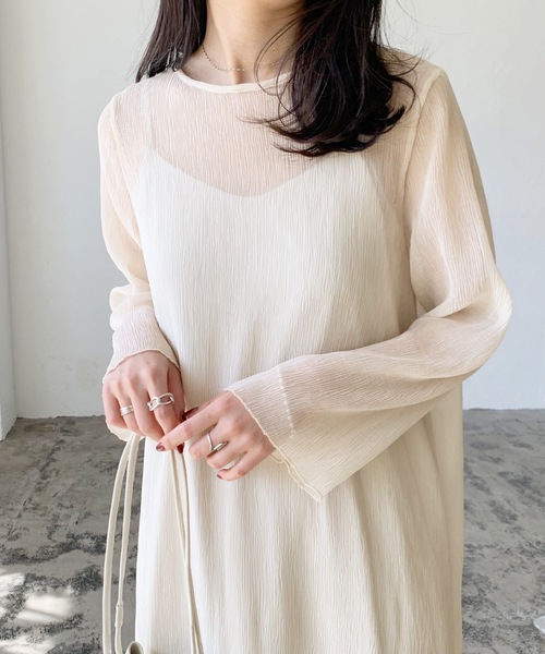 LIAN(リアン)の「楊柳シフォンワンピース&サテンキャミワンピースセット(ワンピース・レディース・ピンクベージュ/ブルー/アイボリー/ブラック・FREE)」の7枚目の写真