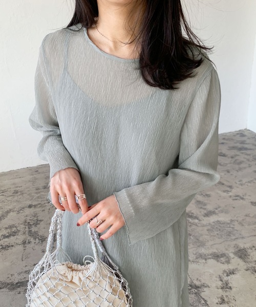 LIAN(リアン)の「楊柳シフォンワンピース&サテンキャミワンピースセット(ワンピース・レディース・ピンクベージュ/ブルー/アイボリー/ブラック・FREE)」の19枚目の写真