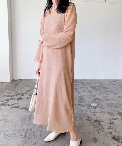 LIAN(リアン)の「楊柳シフォンワンピース&サテンキャミワンピースセット(ワンピース・レディース・ピンクベージュ/ブルー/アイボリー/ブラック・FREE)」の20枚目の写真