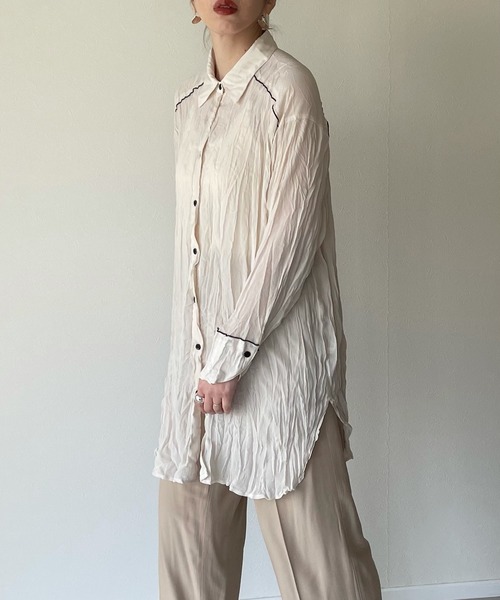 ブラウス シャツ ワッシャー加工 2WAYシャツ レディース AIC. ブラウス シャツ 2WAYワッシャー加工シャツ/ハイネック