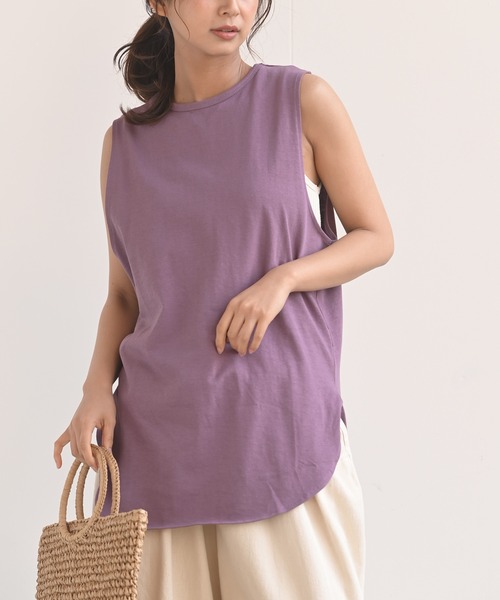 rps(アールピーエス)の「ラウンドヘムノースリーブTee(Tシャツ/カットソー・レディース・パープル/オフホワイト/ブラック/グレイッシュベージュ/ブラウン/チャコールグレー・M)」の1枚目の写真