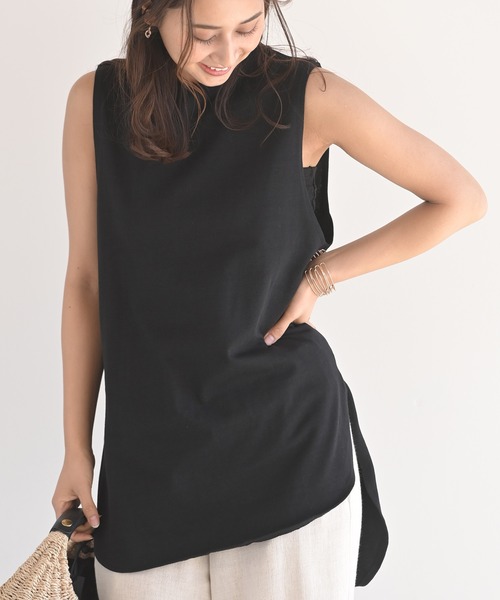 rps(アールピーエス)の「ラウンドヘムノースリーブTee(Tシャツ/カットソー・レディース・パープル/オフホワイト/ブラック/グレイッシュベージュ/ブラウン/チャコールグレー・M)」の3枚目の写真