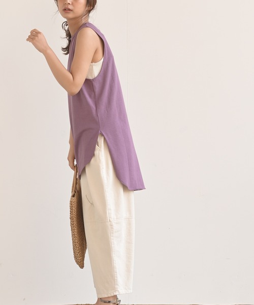 rps(アールピーエス)の「ラウンドヘムノースリーブTee(Tシャツ/カットソー・レディース・パープル/オフホワイト/ブラック/グレイッシュベージュ/ブラウン/チャコールグレー・M)」の12枚目の写真