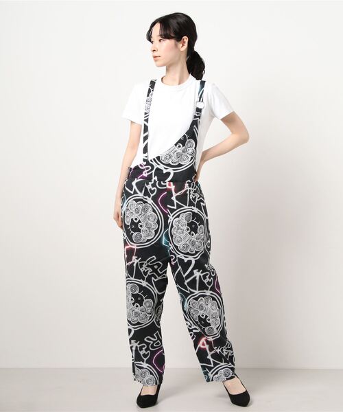 ScoLar（スカラー）の「ネオンスカラーちゃん柄 綿麻サロペット（サロペット/オーバーオール・レディース・ブラック/ベージュ・M）」の9枚目の写真