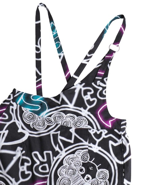 ScoLar（スカラー）の「ネオンスカラーちゃん柄 綿麻サロペット（サロペット/オーバーオール・レディース・ブラック/ベージュ・M）」の10枚目の写真