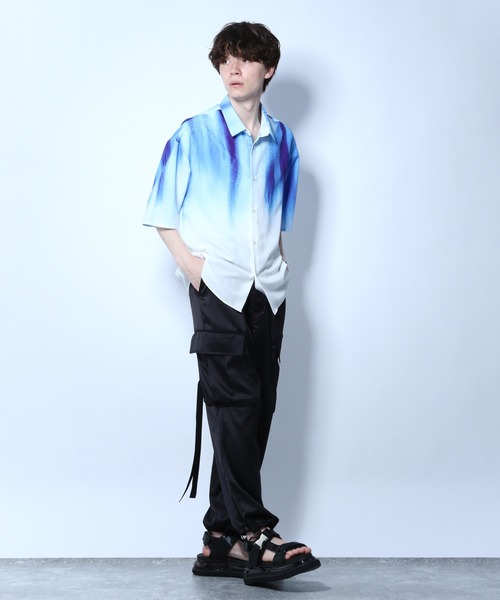 HARE（ハレ）の「サテンカーゴパンツ(HARE)（カーゴパンツ・メンズ・オフホワイト/ブラック・MEDIUM/SMALL）」の4枚目の写真