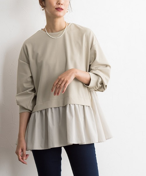 Pierrot(ピエロ)の「布帛ドッキングプルオーバー(Tシャツ/カットソー・レディース・ライトグレー/オフホワイト/ネイビー/ブラック・M/L)」の3枚目の写真