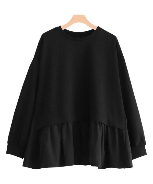 Pierrot(ピエロ)の「布帛ドッキングプルオーバー(Tシャツ/カットソー・レディース・ライトグレー/オフホワイト/ネイビー/ブラック・M/L)」の2枚目の写真