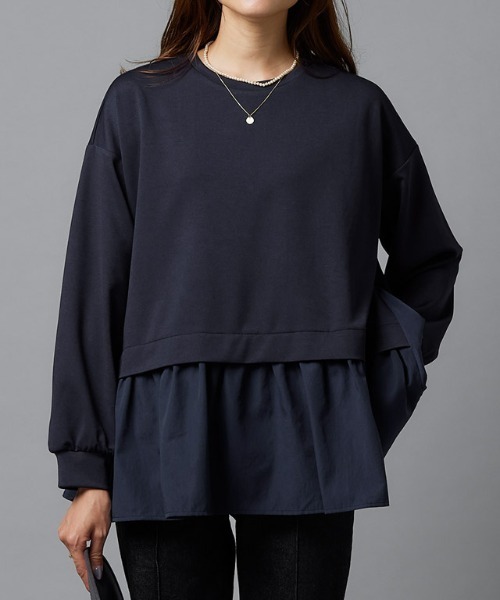 Pierrot(ピエロ)の「布帛ドッキングプルオーバー(Tシャツ/カットソー・レディース・ライトグレー/オフホワイト/ネイビー/ブラック・M/L)」の6枚目の写真