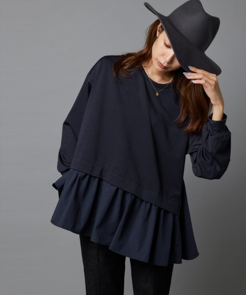 Pierrot(ピエロ)の「布帛ドッキングプルオーバー(Tシャツ/カットソー・レディース・ライトグレー/オフホワイト/ネイビー/ブラック・M/L)」の11枚目の写真