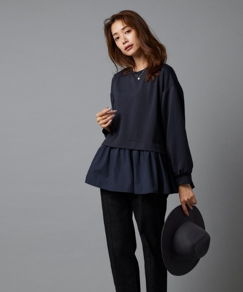 Pierrot(ピエロ)の「布帛ドッキングプルオーバー(Tシャツ/カットソー・レディース・ライトグレー/オフホワイト/ネイビー/ブラック・M/L)」の13枚目の写真