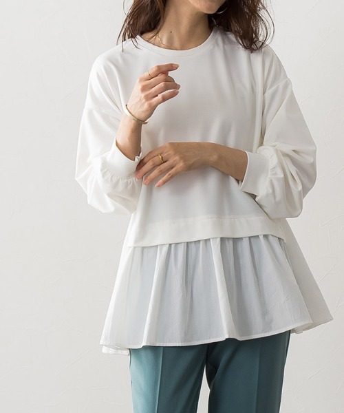 Pierrot(ピエロ)の「布帛ドッキングプルオーバー(Tシャツ/カットソー・レディース・ライトグレー/オフホワイト/ネイビー/ブラック・M/L)」の22枚目の写真