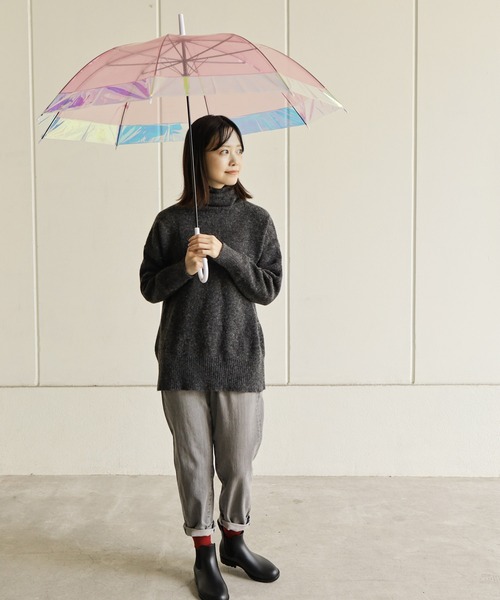 SESTO（セスト）の「gu21aw/オーロラ切継ぎビニール傘60cm（長傘・レディース・グレー/ピンク/クリア・ONE SIZE）」の6枚目の写真