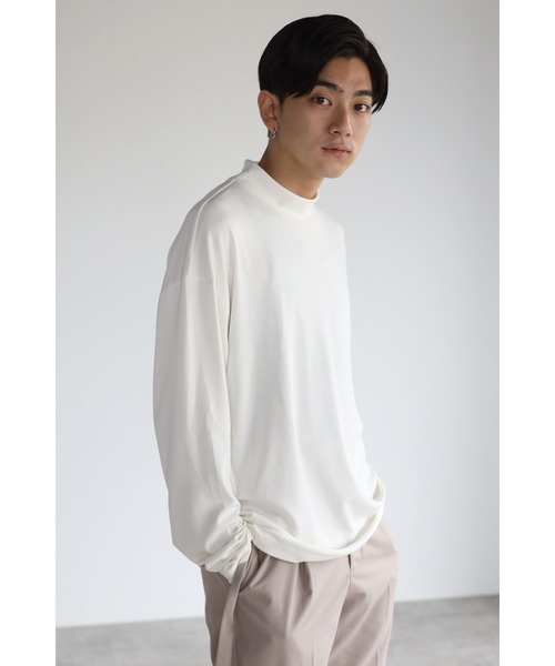 CREARE -LINO-(クレアーレリノ)の「モックネック ロングスリーブ Tシャツ/ロンT インナー(Tシャツ/カットソー・メンズ・ホワイト/ブラック・M/L)」の2枚目の写真