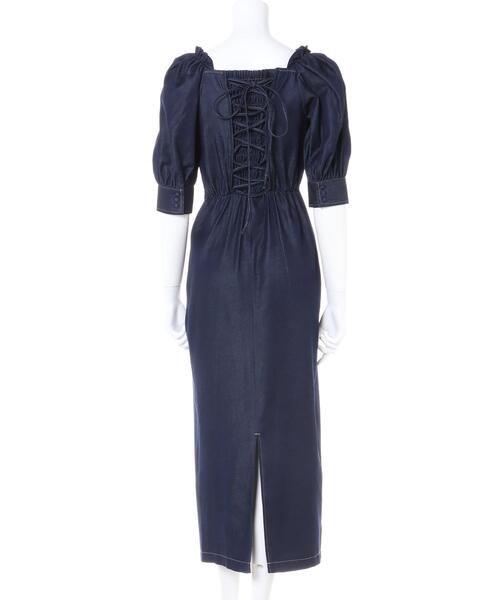 Allamanda（アラマンダ）の「BackレースUPタイトワンピース（ワンピース・レディース・インディゴブルー/その他13/ブラウン系その他2・M）」の6枚目の写真