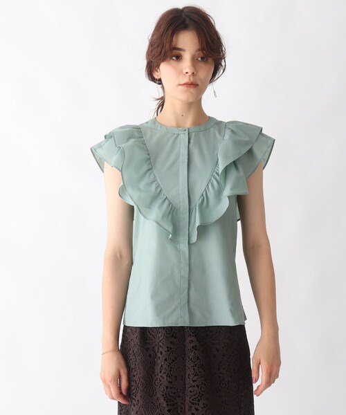AG by aquagirl(エージーバイアクアガール)の「◆ショルダーフリル比翼ブラウス【WEB限定サイズ】(シャツ/ブラウス・レディース・ブラック/ライトグリーン/ダークブラウン・36/38/40)」の4枚目の写真