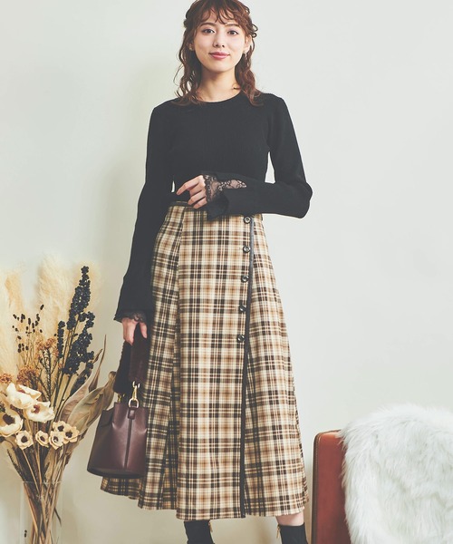 NOELA（ノエラ）の「パイピングチェックスカート（スカート・レディース・オフホワイト/その他1/ベージュ・M/S）」の3枚目の写真