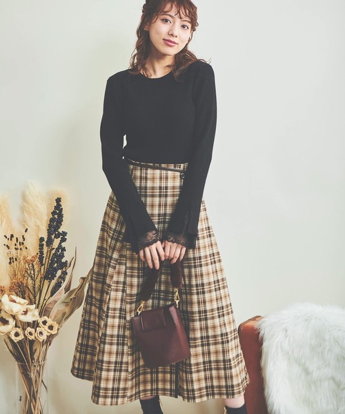 NOELA（ノエラ）の「パイピングチェックスカート（スカート・レディース・オフホワイト/その他1/ベージュ・M/S）」の6枚目の写真