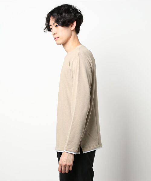 JUNRED（ジュンレッド）の「ブロックインレイフェイクレイヤードプルオーバー（Tシャツ/カットソー・メンズ・ベージュ/レンガ/ネイビー・M/L/LL）」の5枚目の写真