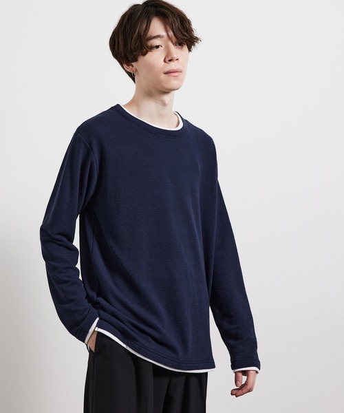 JUNRED（ジュンレッド）の「ブロックインレイフェイクレイヤードプルオーバー（Tシャツ/カットソー・メンズ・ベージュ/レンガ/ネイビー・M/L/LL）」の6枚目の写真