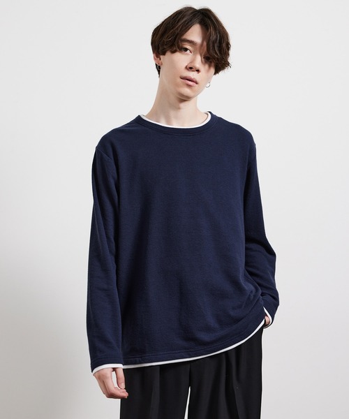 JUNRED（ジュンレッド）の「ブロックインレイフェイクレイヤードプルオーバー（Tシャツ/カットソー・メンズ・ベージュ/レンガ/ネイビー・M/L/LL）」の7枚目の写真