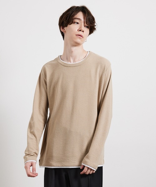 JUNRED（ジュンレッド）の「ブロックインレイフェイクレイヤードプルオーバー（Tシャツ/カットソー・メンズ・ベージュ/レンガ/ネイビー・M/L/LL）」の8枚目の写真