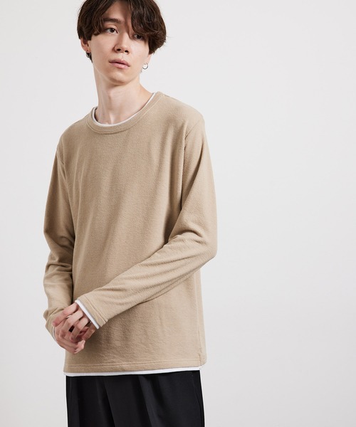 JUNRED（ジュンレッド）の「ブロックインレイフェイクレイヤードプルオーバー（Tシャツ/カットソー・メンズ・ベージュ/レンガ/ネイビー・M/L/LL）」の9枚目の写真