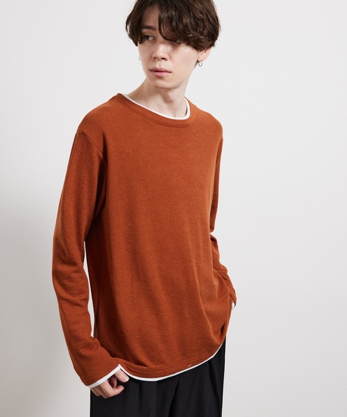 JUNRED（ジュンレッド）の「ブロックインレイフェイクレイヤードプルオーバー（Tシャツ/カットソー・メンズ・ベージュ/レンガ/ネイビー・M/L/LL）」の10枚目の写真