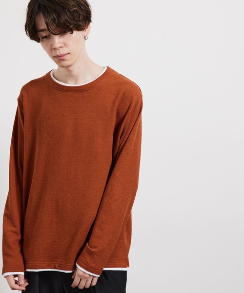 JUNRED（ジュンレッド）の「ブロックインレイフェイクレイヤードプルオーバー（Tシャツ/カットソー・メンズ・ベージュ/レンガ/ネイビー・M/L/LL）」の11枚目の写真