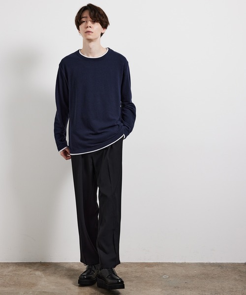 JUNRED（ジュンレッド）の「ブロックインレイフェイクレイヤードプルオーバー（Tシャツ/カットソー・メンズ・ベージュ/レンガ/ネイビー・M/L/LL）」の12枚目の写真