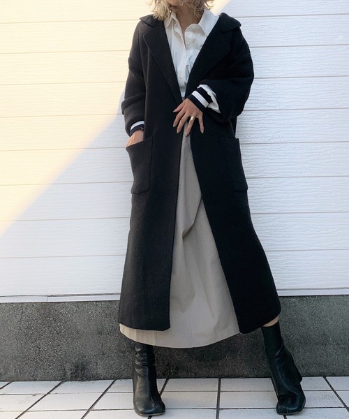 Q(キュー)の「ニットロングカーディガン(カーディガン/ボレロ・レディース・ベージュ/ブラック・MEDIUM)」の2枚目の写真