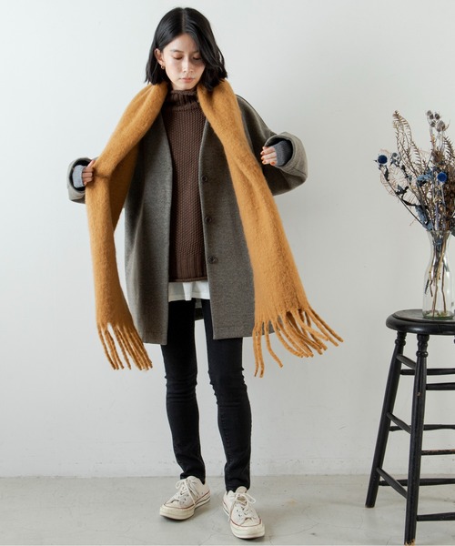ANGIE（アンジー）の「ボリュームフリンジマフラー（マフラー・レディース・ライトグレー/イエロー/ブルー/グリーン/アイボリー/キャメル・FREE）」の12枚目の写真