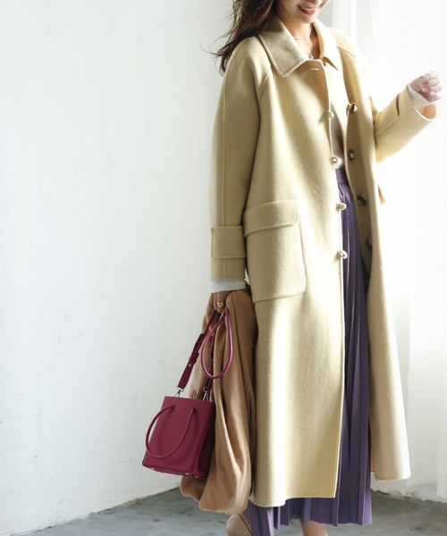 SAISON DE PAPILLON（セゾンドパピヨン）の「ウール混ダブルフェイスステンカラーAラインロングコート（ステンカラーコート・レディース・イエロー・フリー）」の13枚目の写真