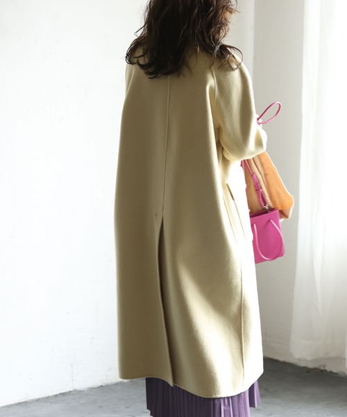 SAISON DE PAPILLON（セゾンドパピヨン）の「ウール混ダブルフェイスステンカラーAラインロングコート（ステンカラーコート・レディース・イエロー・フリー）」の14枚目の写真