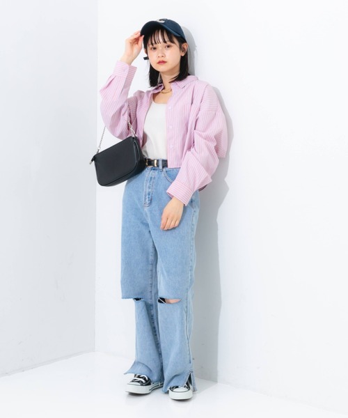 nemne store(ネンネストア)の「マルチストライプショートシャツ(シャツ/ブラウス・レディース・ブルー系その他/ピンク系その他/ベージュ系その他・フリー)」の14枚目の写真