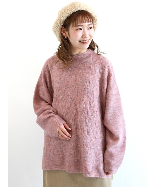 ehka sopo（エヘカソポ）の「もちもちケーブルニット（ニット/セーター・レディース・ベージュ/ピンク/ミント/ラベンダー・ﾌﾘ-）」の4枚目の写真